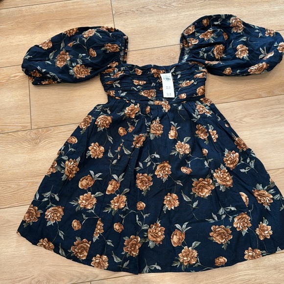 A&F Emerson Linen-Blend Puff Sleeve Mini Dress Sz XXS NWT - Picture 8 of 8